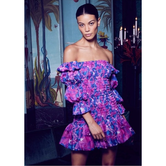 MISA Los Angeles Noura Smocked Mini Dress Watercolor Blues Size XS - Picture 2 of 11